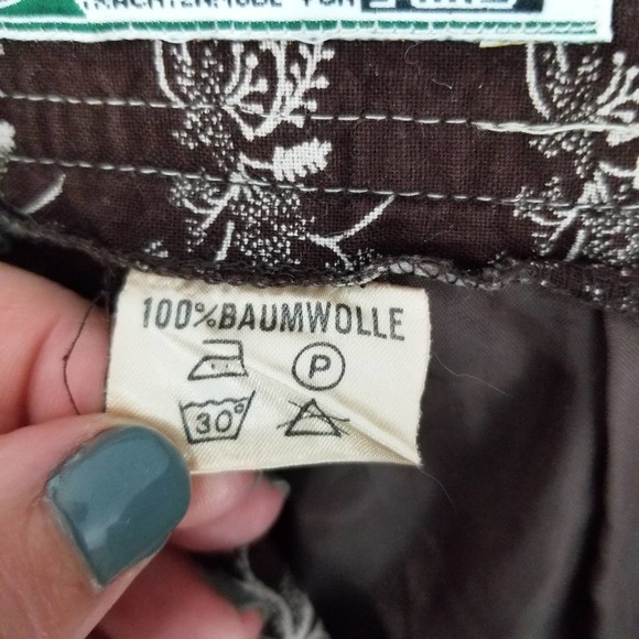 Vintage Alphorn Trachtenmode Von Adler Skirt Dirndl Brown Print Cotton 42 - Picture 11 of 12